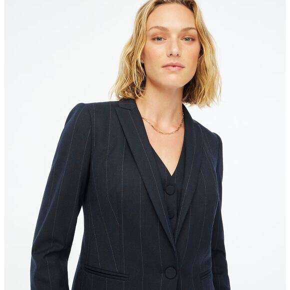 J.Crew Petite One Button Blazer Navy Pinstripe Classic Minimalist US 10P NWT - Picture 2 of 13
